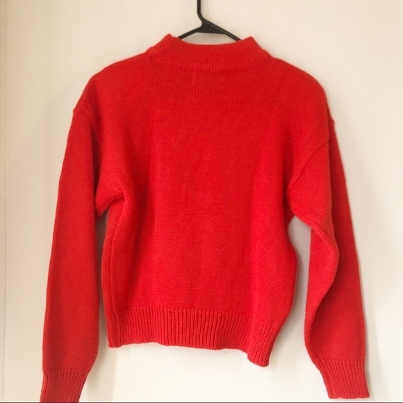 Vintage 80s Retro Knit Padded Shoulder Sweater Red - Picture 7 of 8